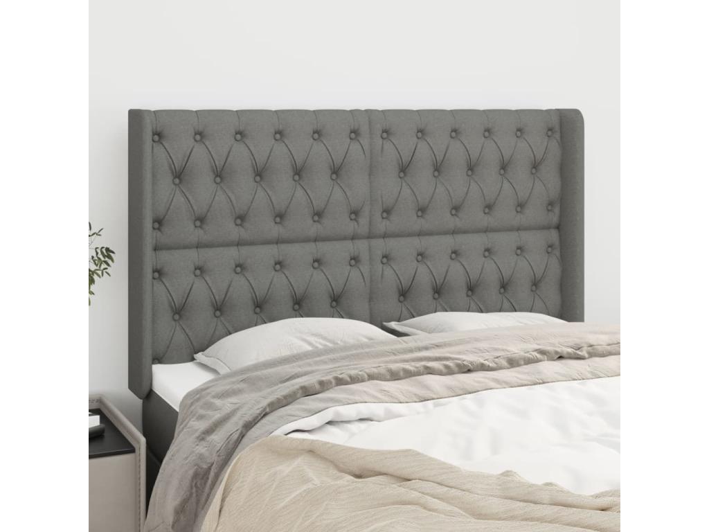 Tête de lit avec oreilles Gris foncé 163x16x118/128 cm Tissu CSYR10734