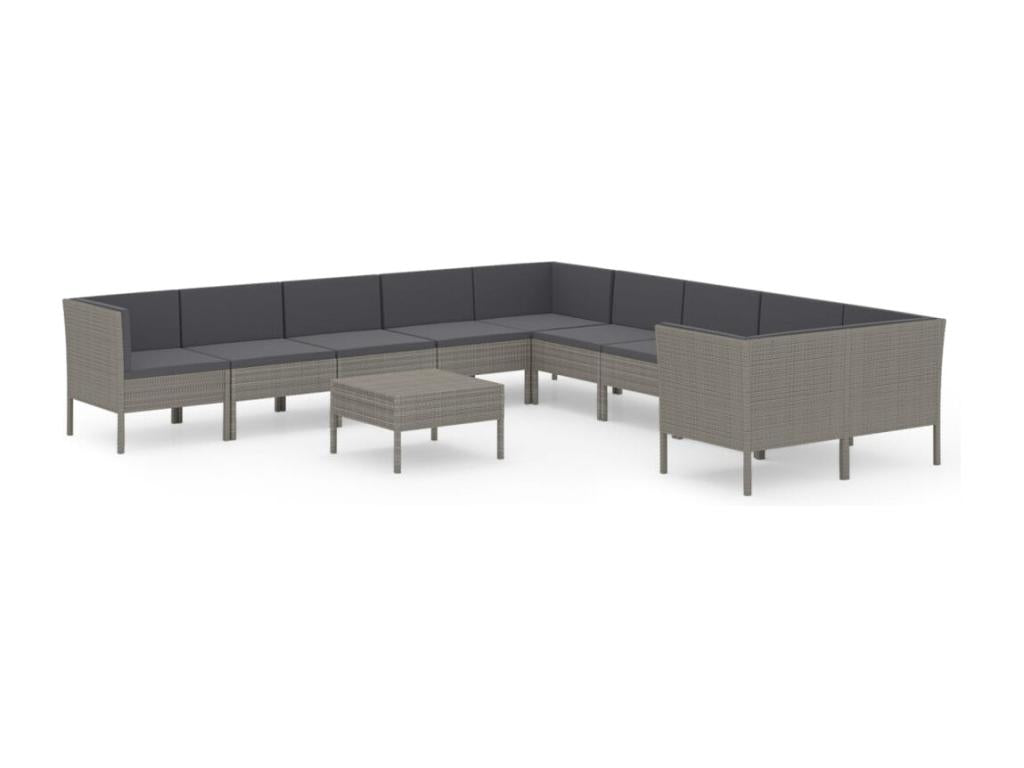 Salon de jardin 11 pièces avec coussins Résine tressée Gris VYQV55157