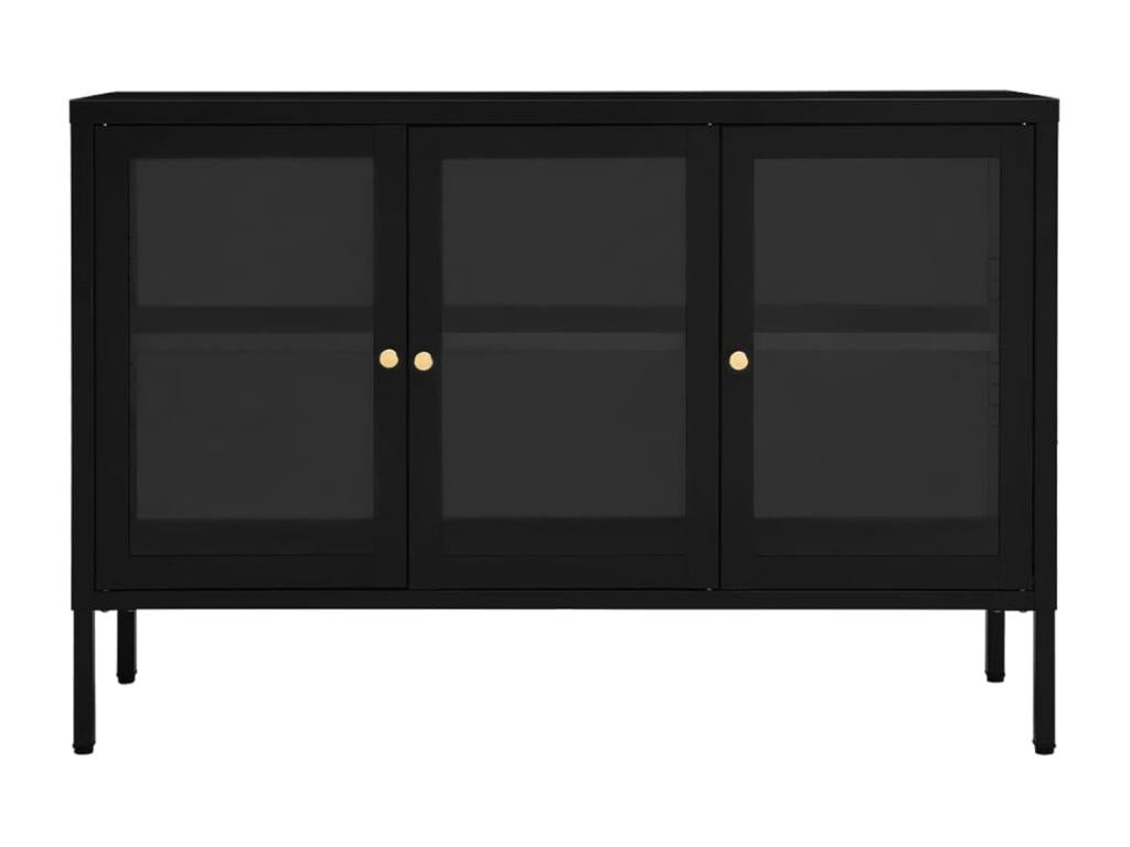 Buffet Noir 105x35x70 cm Acier et verre YEGB70067