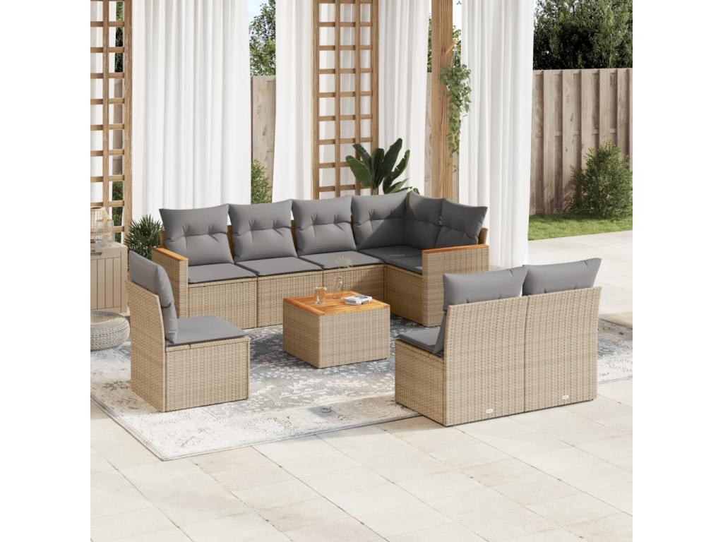 Salon de jardin avec coussins 9 pièces beige résine tressée UIQN01945
