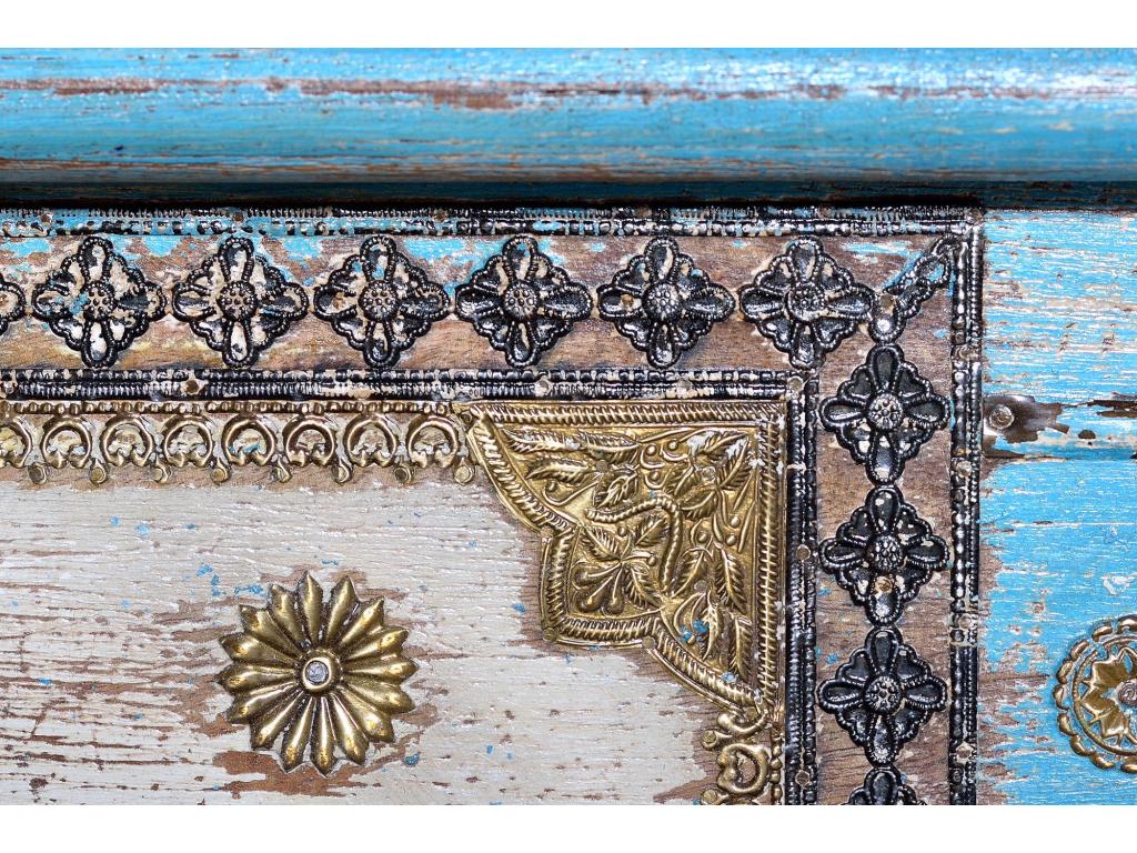 Coffre en bois de manguier bleu vieilli azul.Giner y Colomer.45x40x116 XBXO57110