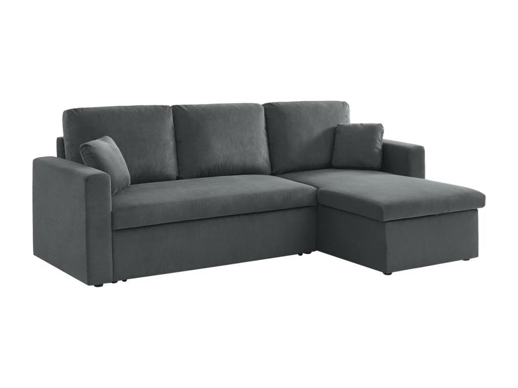 Canapé d'angle convertible en velours côtelé gris foncé - Chicyla - 3 places- fauteuil d'angle réversible coffre rangement lit modulable WPLQ76769