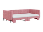 Lit de jour avec lit gigogne et matelas rose 100x200 cm velours BCLH36929