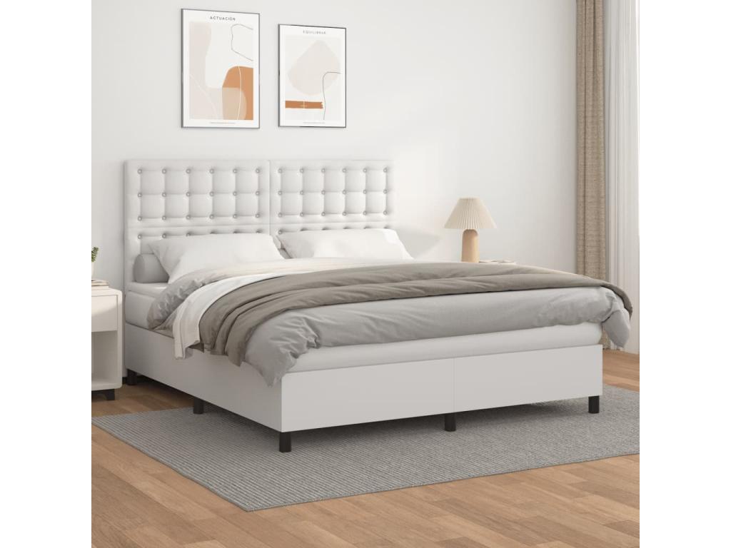 Lit à sommier tapissier avec matelas Blanc 160x200cm Similicuir WJAX11014