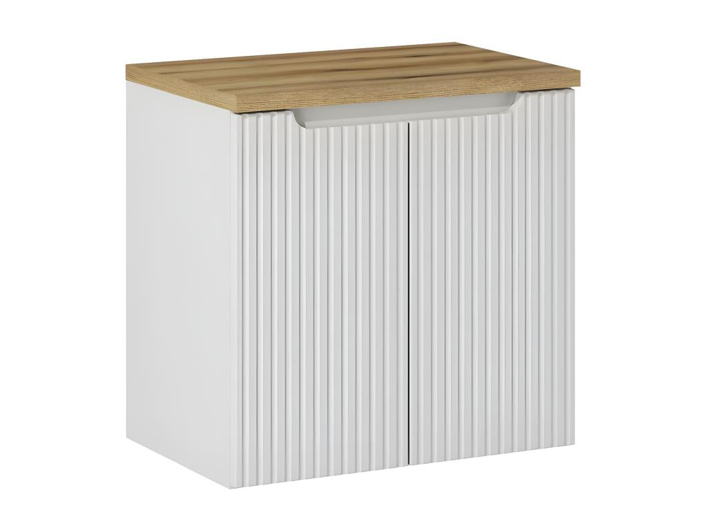 Meuble sous-vasque 60cm 2 portes plan de toilette Chicyla Blanc et Bois HPWJ78274