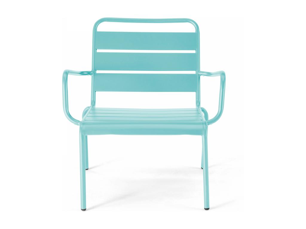 Lot 2 fauteuils Meublori avec repose-pieds métal gris et turquoise - Meublori