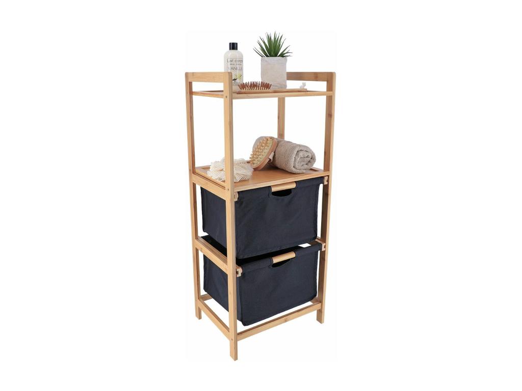 Meuble de rangement 2 étagères en Chicyla et 2 panières en tissu Noir H 90 cm FNVE83241