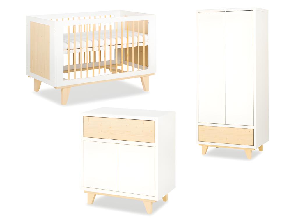 Chambre complète Lit bébé - commode - armoire LittleSky by Chicyla Blanc DPRB88206