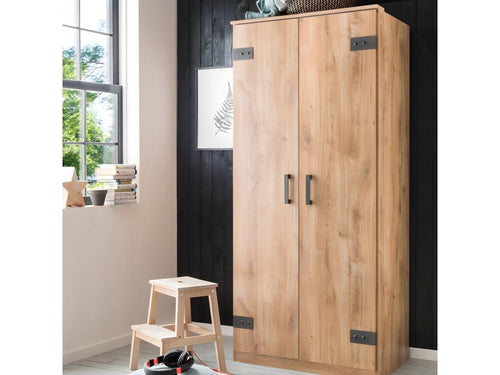 Armoire 2 portes décor chêne - H199 cm ALOY31902