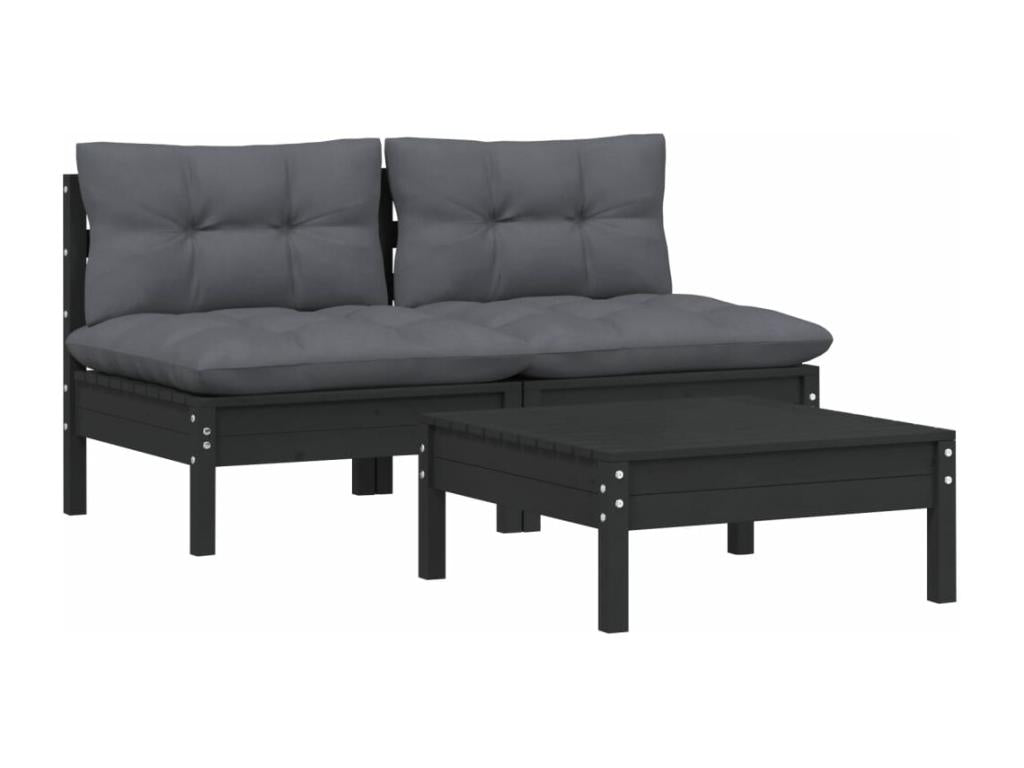 Salon de jardin 3 pièces avec coussins anthracite Bois de pin SMOO72701