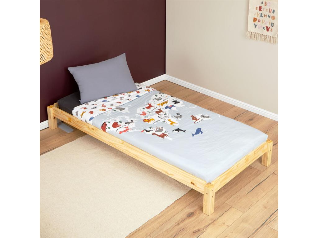 Lot de 2 lits superposables Meublori 90x200 cm lits simples 1 place couchage d'appoint en pin massif vernis naturel