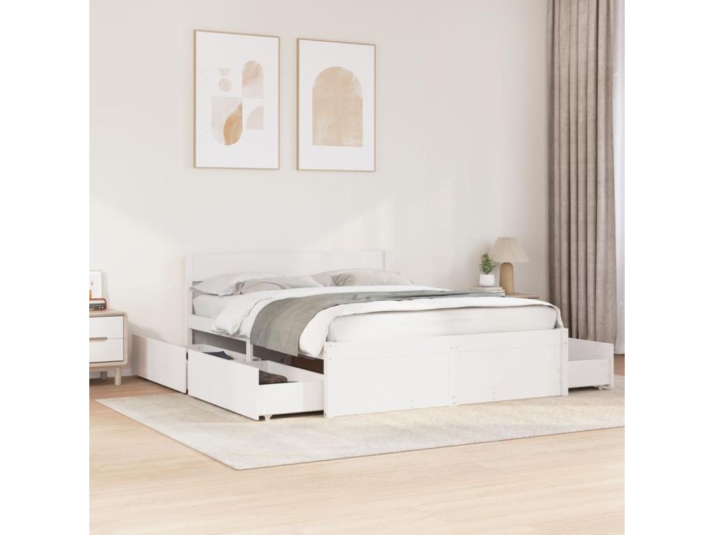 Cadre de lit sans matelas blanc 160x200 cm bois de pin massif HVDH38533