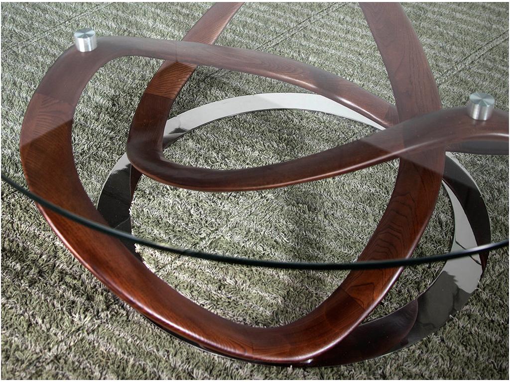 Table basse ronde torsadé bois noyer et verre trempé Chicyla 100cm VNEY41355