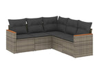 Salon de jardin 5 pcs avec coussins gris résine tressée JNFD89273